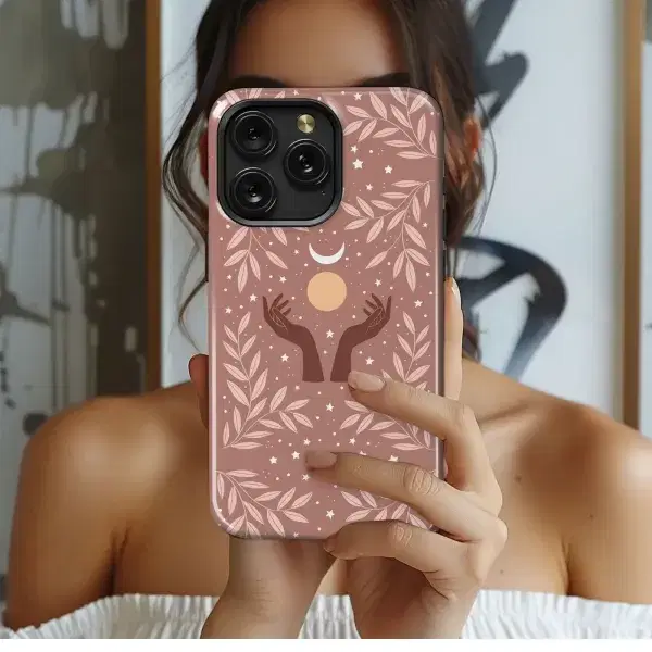 Golden Celestial Sun Moon Stars Pattern Phone Case iPhone Samsung Cover Pixel 5393 - Image 1
