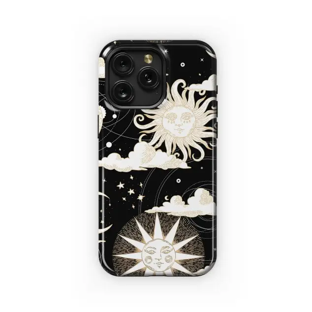 Golden Celestial Sun Moon Stars Pattern Phone Case iPhone Samsung Cover Pixel 5393