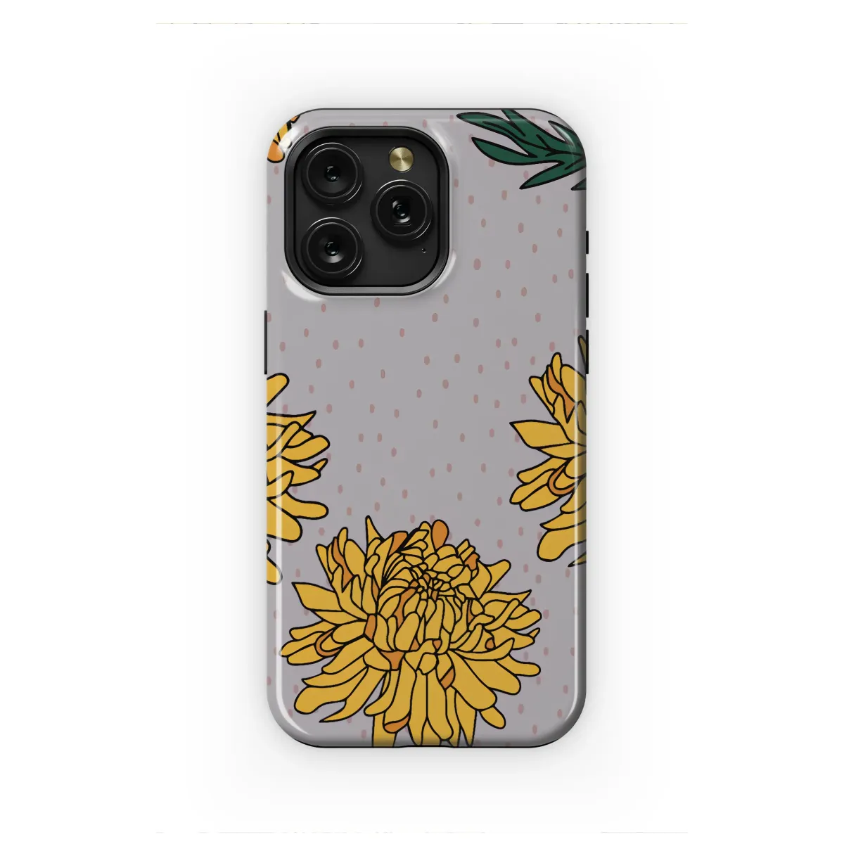 Golden Chrysanthemum Retro Floral Art Phone Case iPhone Samsung Cover Pixel 6997 - Image 1