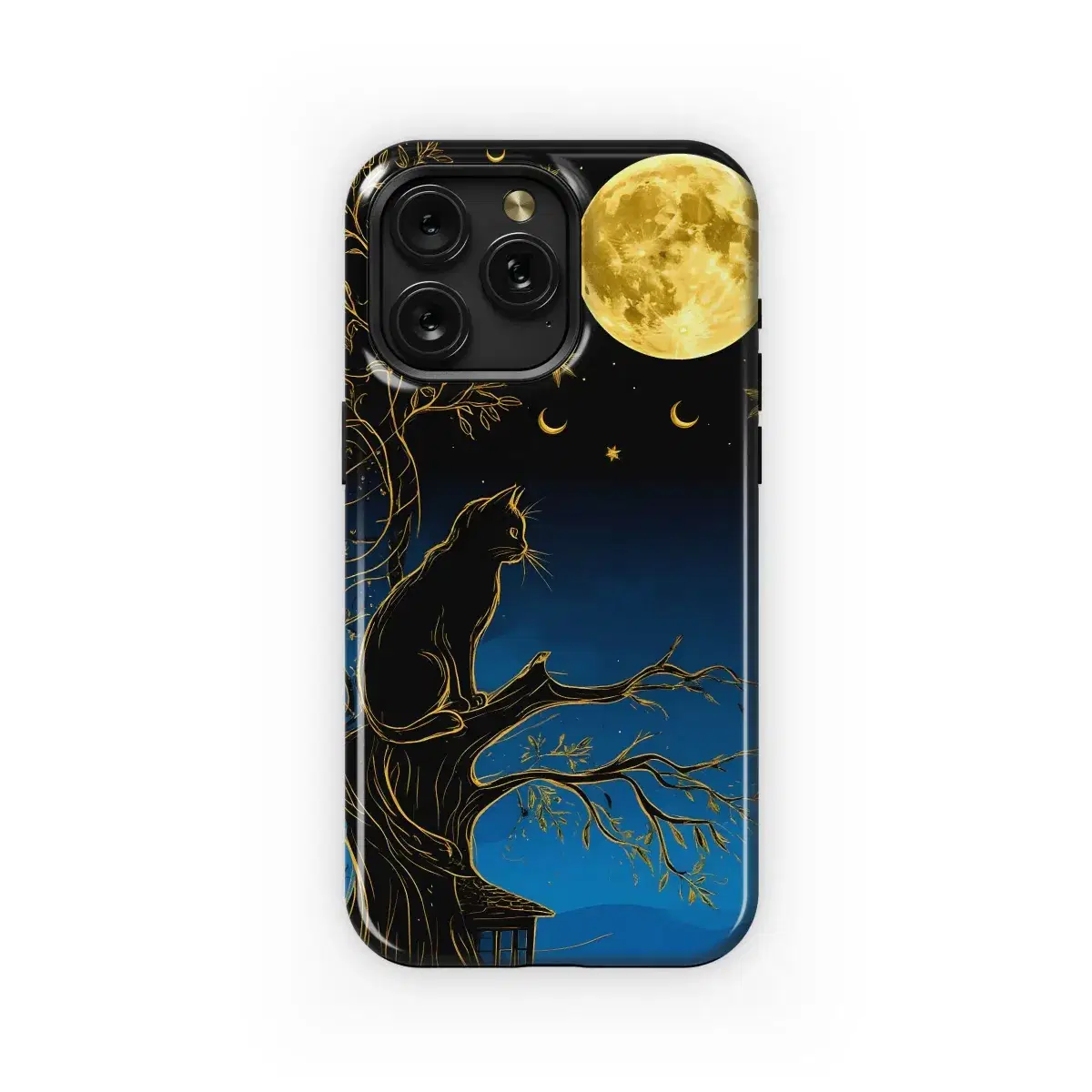 Golden Moon Mystic Black Cat Phone Case iPhone Samsung Cover Pixel 5387 - Image 1