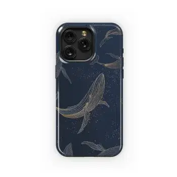 Golden Whales in Navy Phone Case iPhone Samsung Cover Pixel 4929 - Image 1
