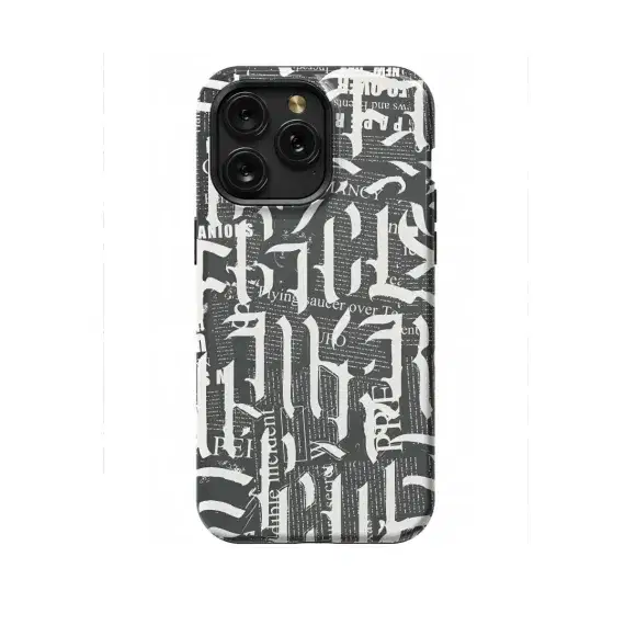 Gothic Letters Monochrome Scratched Phone Case iPhone Samsung Cover Pixel 1285 - Image 1