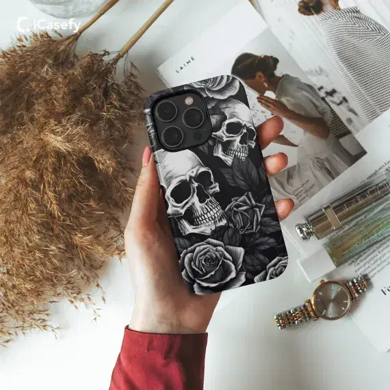 Gothic Skull Phone Case Rose Cover - Image 1