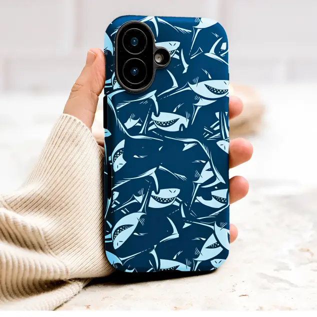 Graphic Shark Frenzy Blue Nautical Ocean Print Phone Case Cover for iPhone 17 Pro Max 16 15 Plus 14 13 Mini Samsung S26 S25 Pixel 10 9 10071