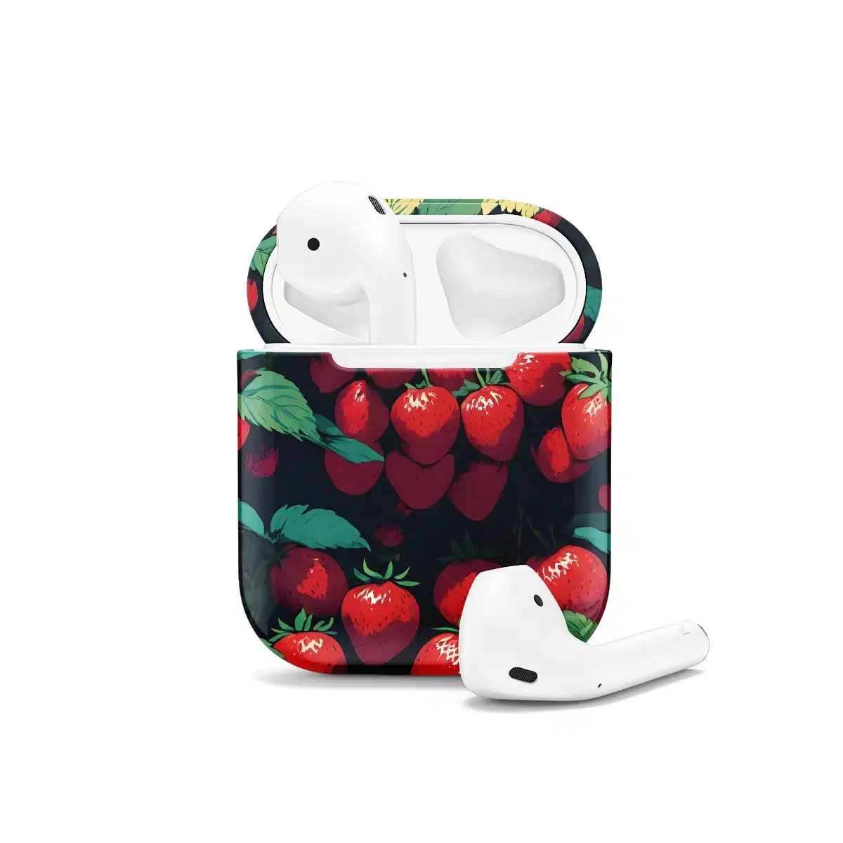 Green Leaf Strawberry AirPods Case AirPods Pro AirPods Pro 2 AirPods 3 AirPods 2 Glossy 1566 - Image 1
