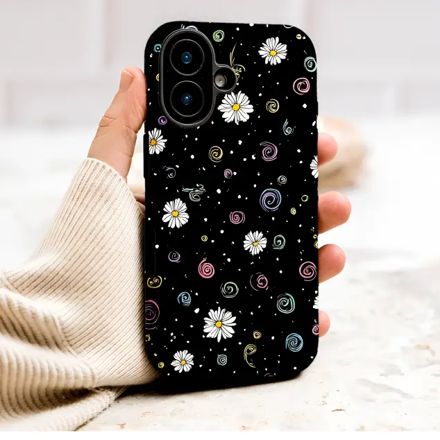 Groovy Daisy Doodle Floral with Colorful Abstract Swirls Phone Case Cover for iPhone 17 Pro Max 16 15 13 Samsung S26 S25 Pixel 9984
