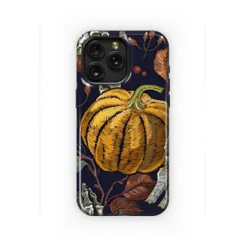 Halloween Autumn Pumpkin Leaves Skeleton Hands Embroidery Phone Case iPhone Samsung Cover Pixel 2299 - Image 1