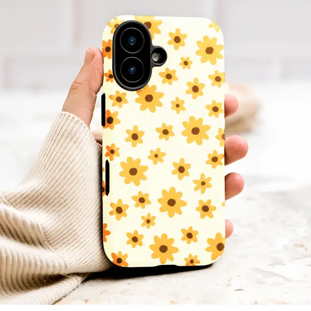 Hand Drawn Yellow Flower Daisy Pattern Phone Case Cover for iPhone 17 Pro Max 16 15 Plus 14 13 Mini Samsung S26 S25 Google Pixel 10 9 9938