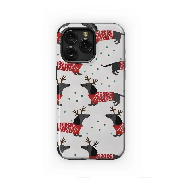 Holiday Dachshund Reindeer Dog Festive Pattern Phone Case Cover for iPhone 17 Pro Max 16 15 Plus 14 13 Mini Samsung S25 S24 Pixel 10 9 8794