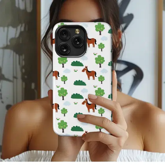 Horse Cartoon T-Shirt Phone Case iPhone Samsung Cover Pixel 3233 - Image 1