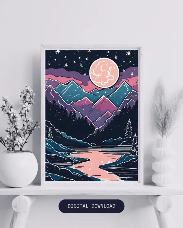 iPad Air 2 Night Court Print Velaris Acotar Feyre Rhysand Line Art Court of Thorns & Roses Inspired ACOTAR Digital Print Moon Lake Mountain Stars Print Phone Case