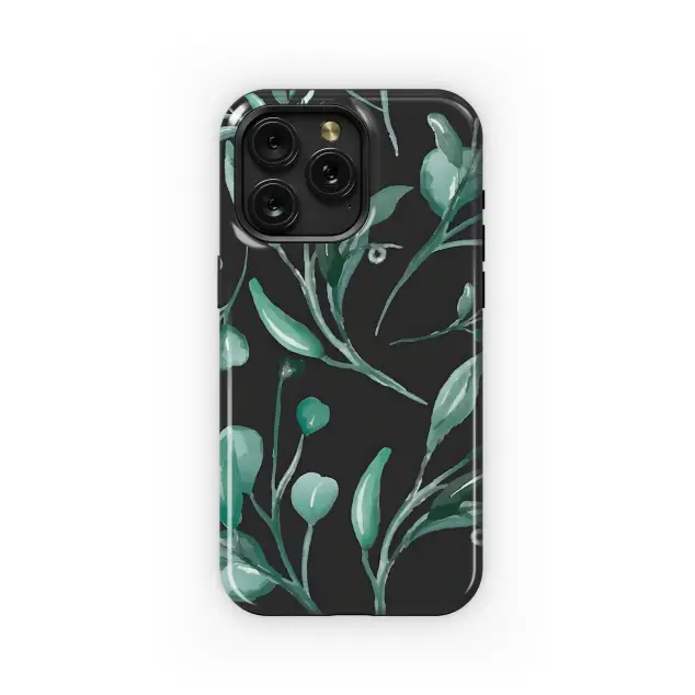 iPad Air 2 Teal Watercolor Foliage on Black Phone Case