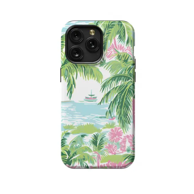 iPhone 12 Chic Coastal Vibes Preppy Palm Beach Illustrated Phone Case