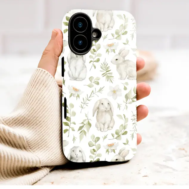 iPhone 13 Pro Watercolor Rabbit Floral Greenery Botanical Pattern S S Phone Case