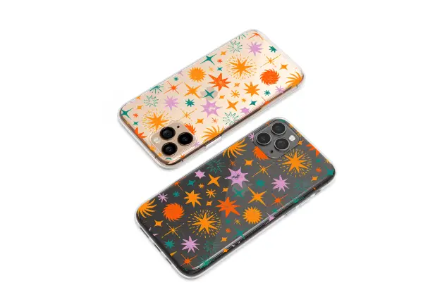 iPhone 14 Pro Max Clear Clear Retro Celestial Starburst Doodle Pattern Mini S S Phone Case