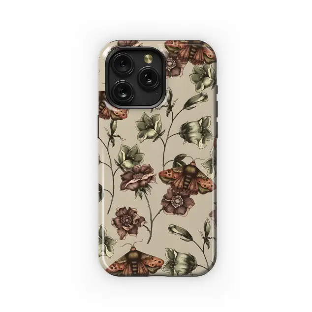 iPhone 14 Pro Floral Vintage Dark Wildflowers Moth Phone Case