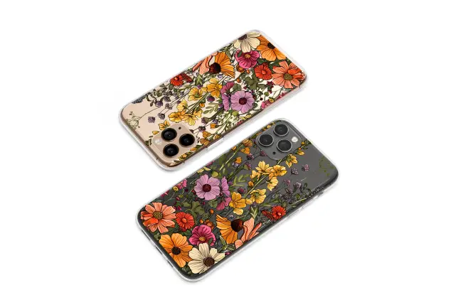 iPhone 14 Clear Vibrant Wildflower Glitch Garden Art Phone Case