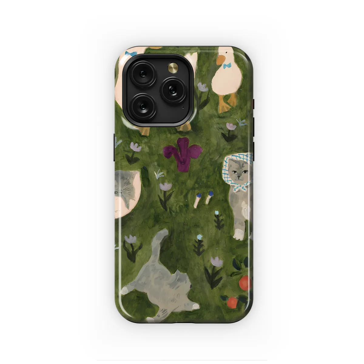 iPhone 15 Plus Drawed Cat Cottagecore Phone Case - Image 1