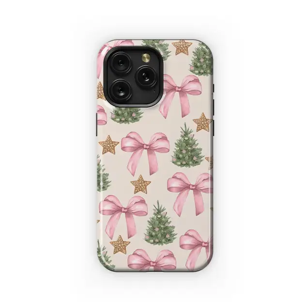 iPhone 15 Pro Max Coquette Pink Bow Christmas Tree Holiday Pattern S S Phone Case