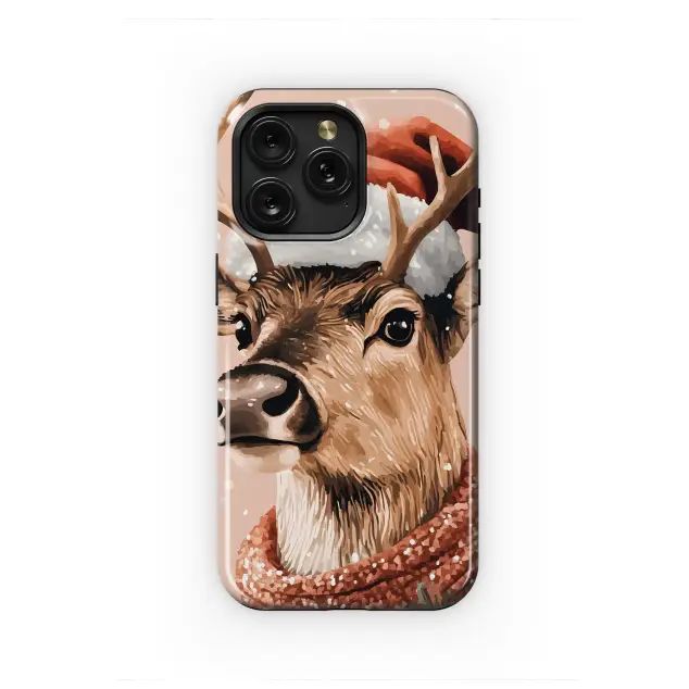 iPhone 15 Pro Max Cozy Christmas Reindeer Portrait Art Phone Case
