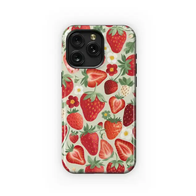 iPhone 15 Pro Cottagecore Strawberry Dream Garden Art Phone Case