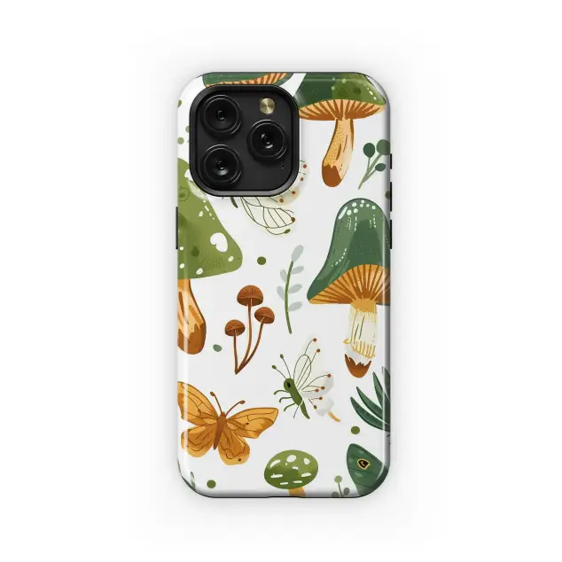 iPhone 15 Pro Enchanted Mushroom & Butterfly Garden Art Phone Case