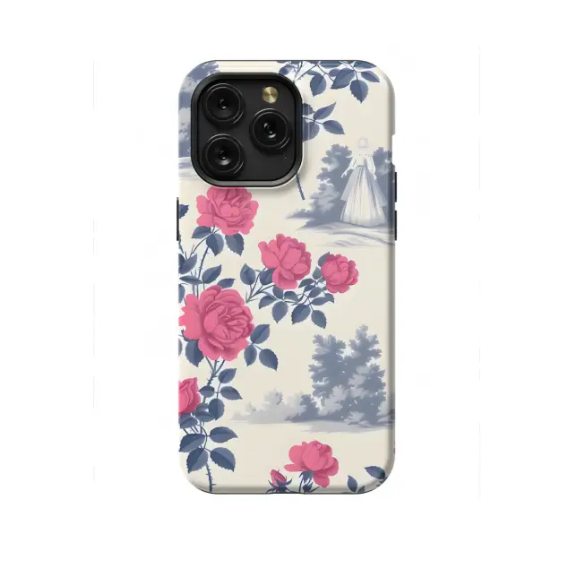iPhone 16 Plus Romantic Toile De Jouy Red Rose Phone Case