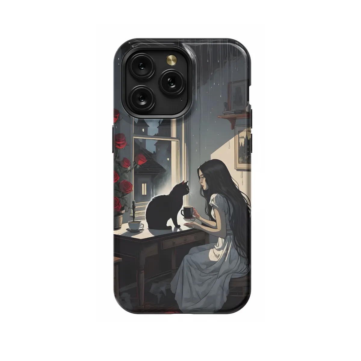 Aesthetic Night Black Cat with Woman iPhone 16 Pro Max Phone Case - Image 1