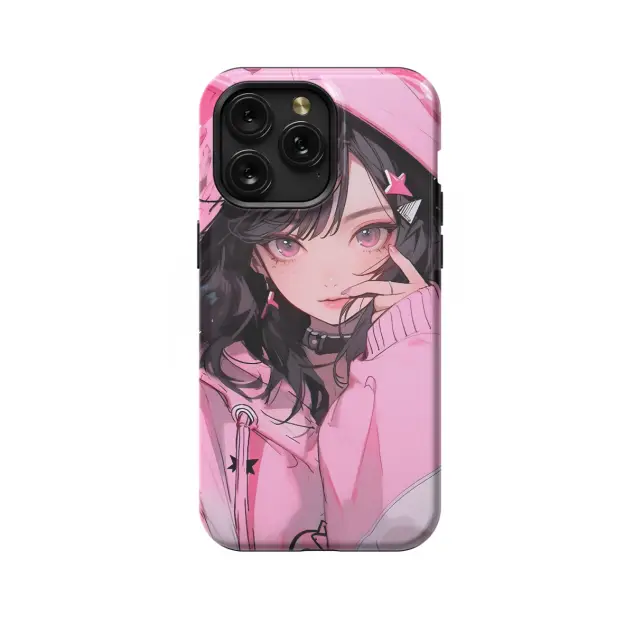 iPhone 16 Pro Max Anime Girl Pink Phone Case