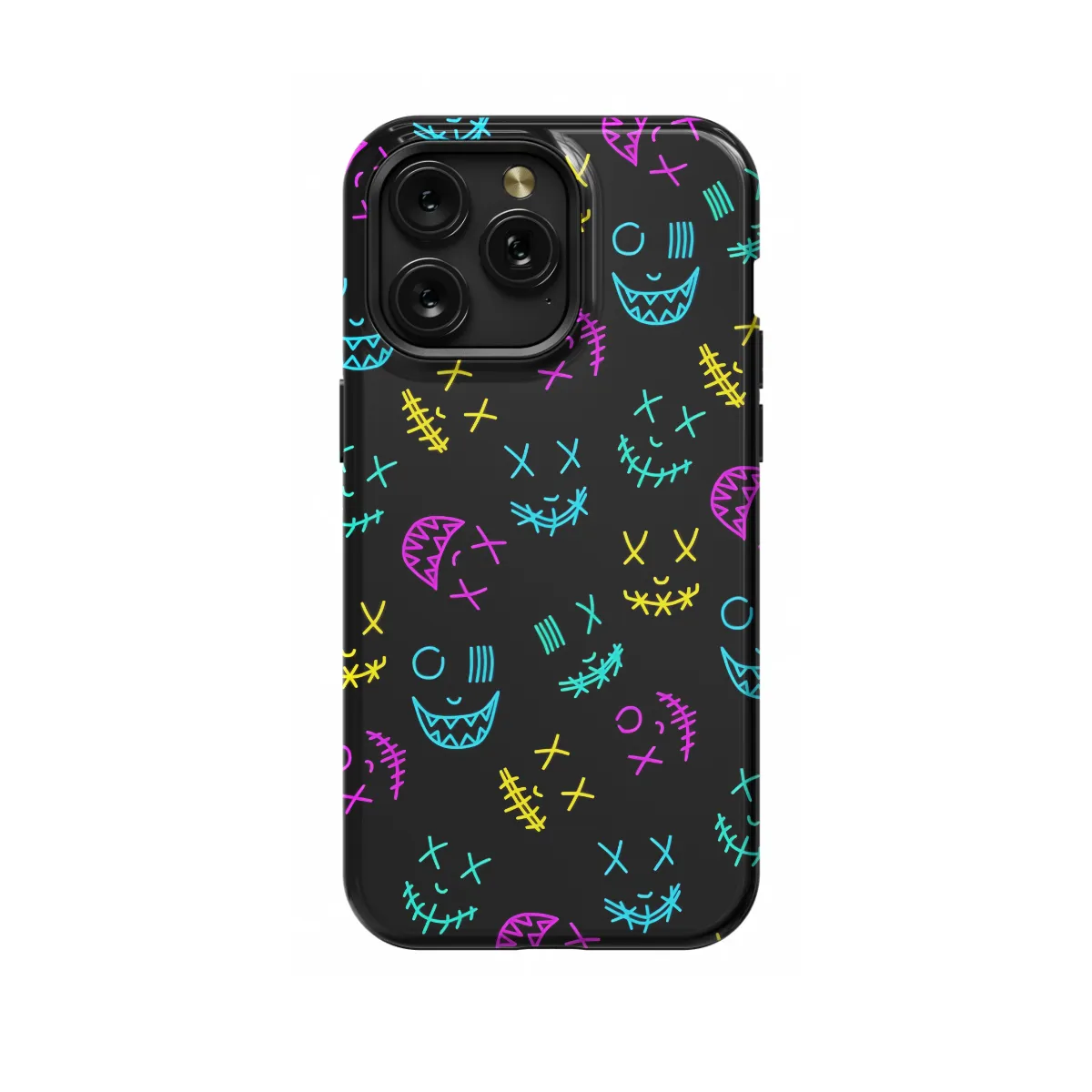Black Neon Faces iPhone 16 Pro Max Phone Case - Image 1