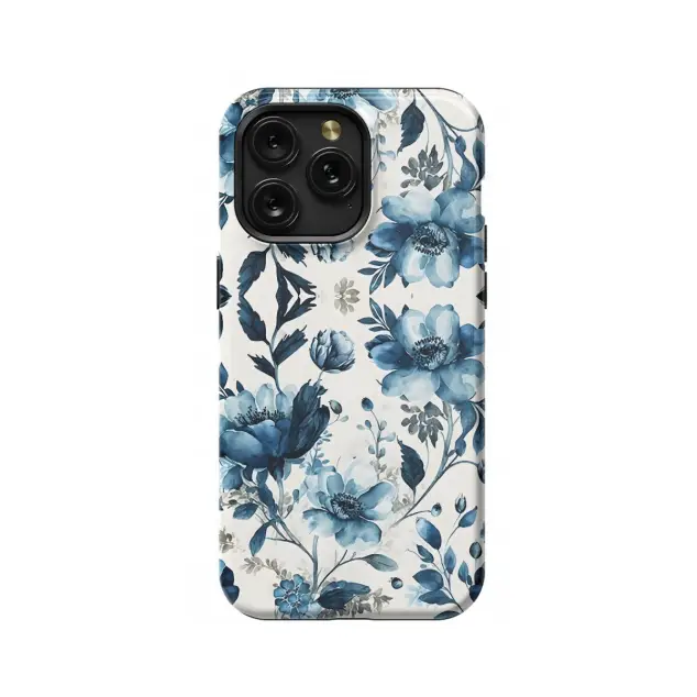 iPhone 16 Pro Max Blue Floral Phone Case