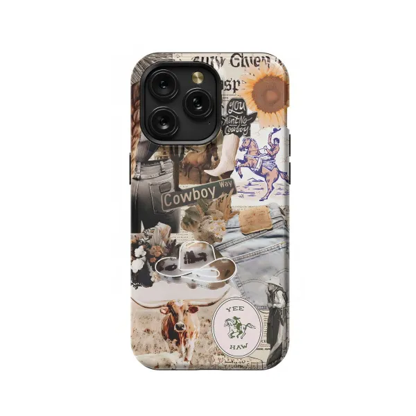 Cowboy Collage Country iPhone 16 Pro Max Phone Case - Image 1