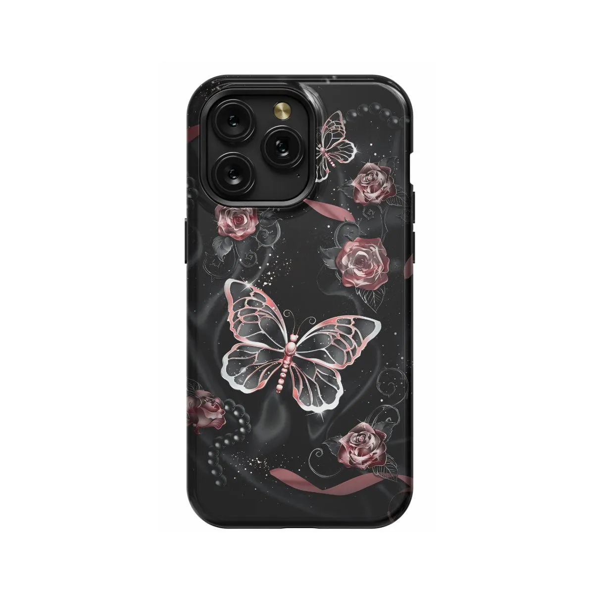 Golden Butterfly with Flowers iPhone 16 Pro Max Phone Case - Image 1