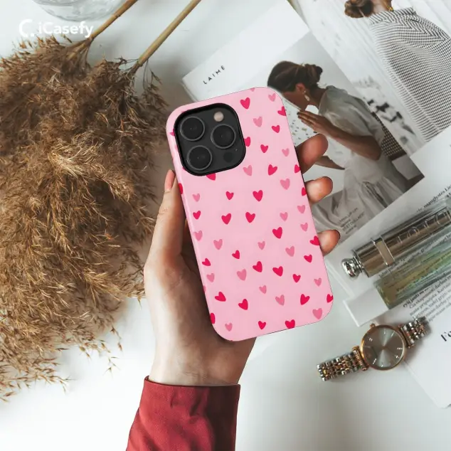 iPhone 16 Pro Max Red Heart Cute Trendy Pink Girl Minimalist Love Phone Case