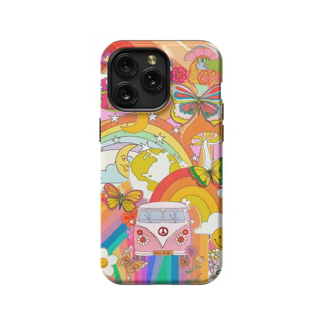 iPhone 16 Pro Max Retro Groovy Hippie Floral Rainbow Trippy # Phone Case