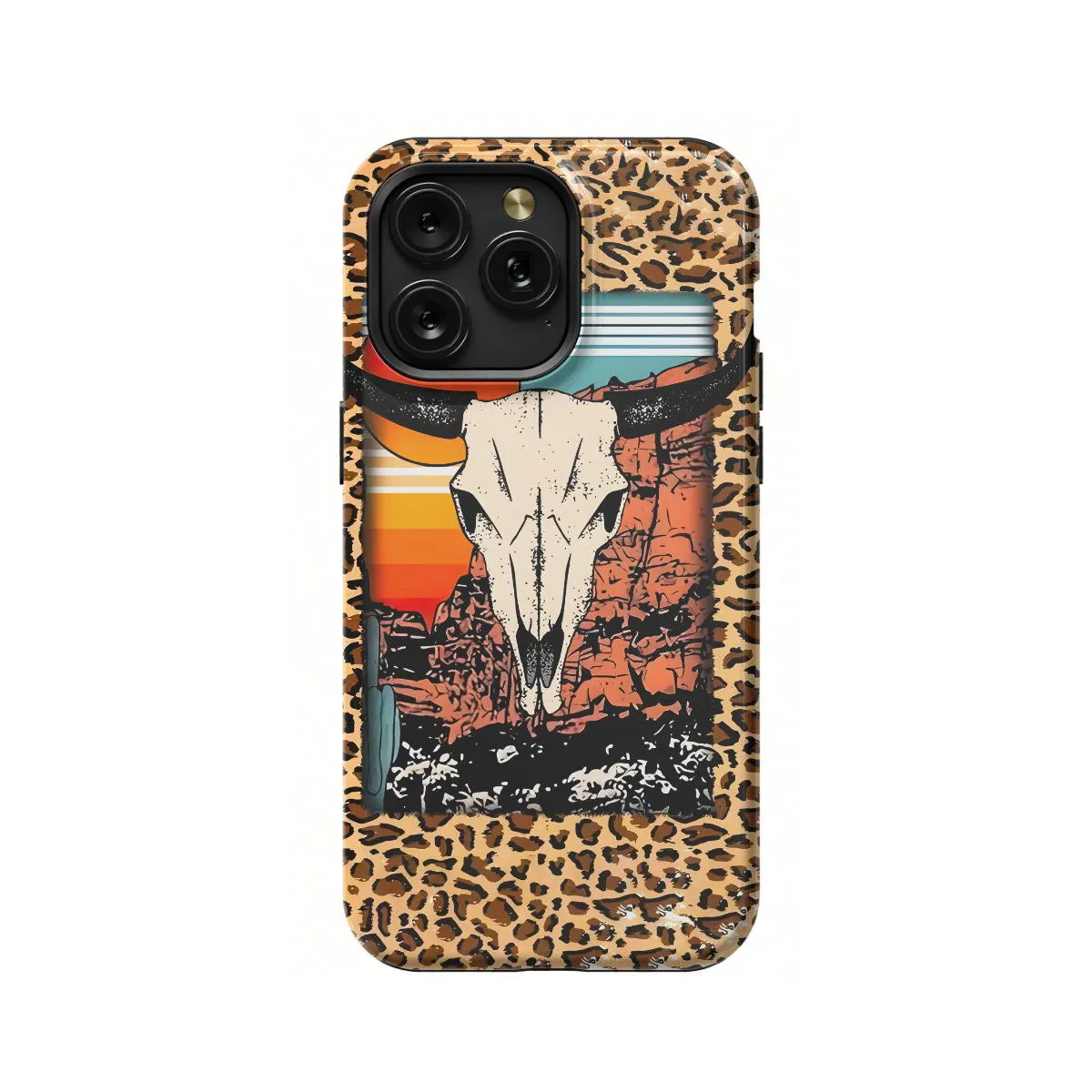 Skull Western Cowboy Cow Print Mountain iPhone 16 Pro Max Phone Case - Image 1