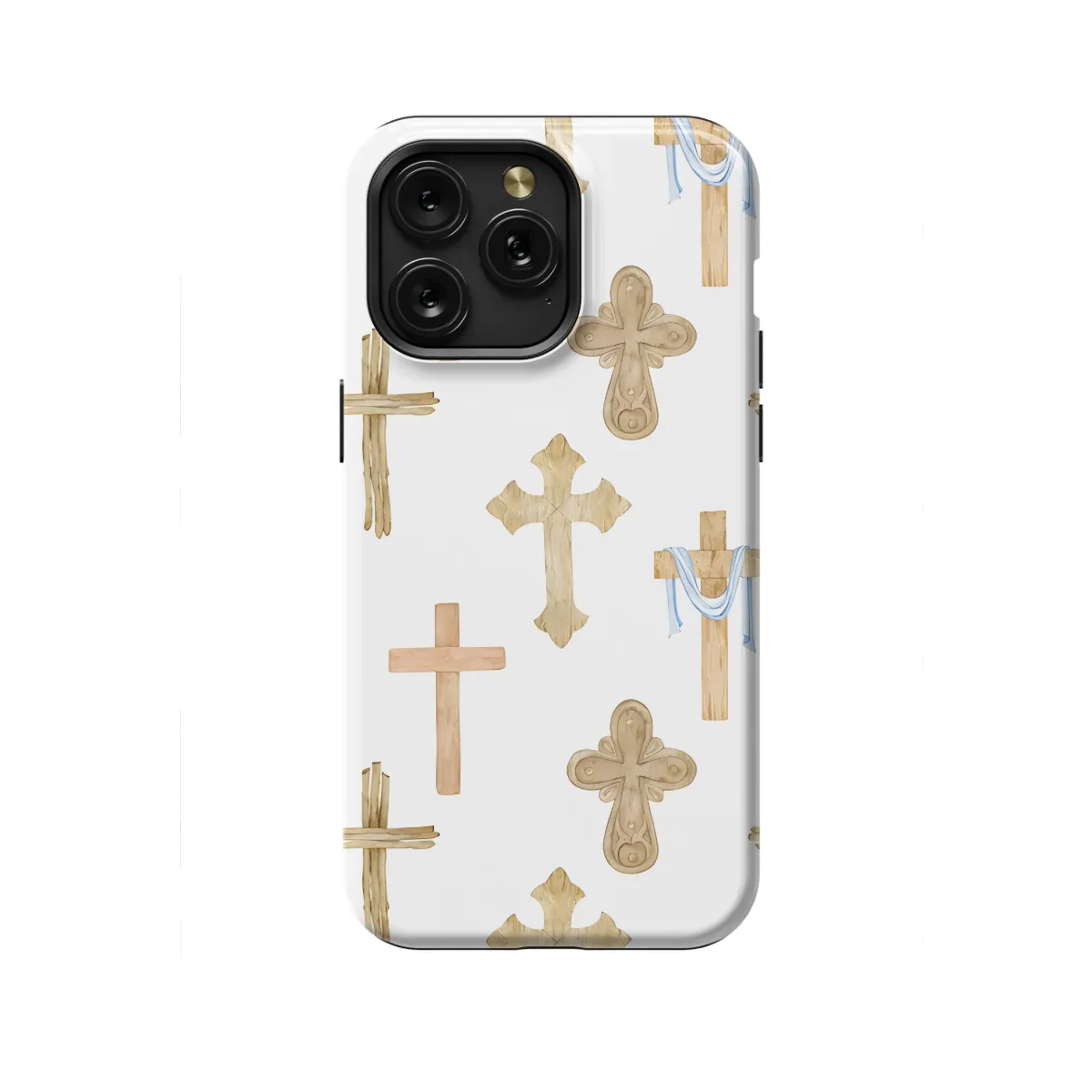 Watercolor Seamless of Wooden Christian Crosses iPhone 16 Pro Max Phone Case - Image 1