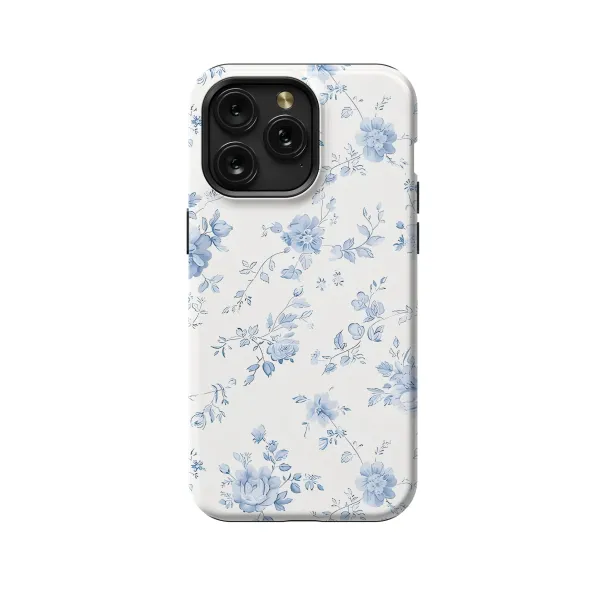 Blue Flower French Toile De Jouy iPhone 16 Pro Phone Case - Image 1