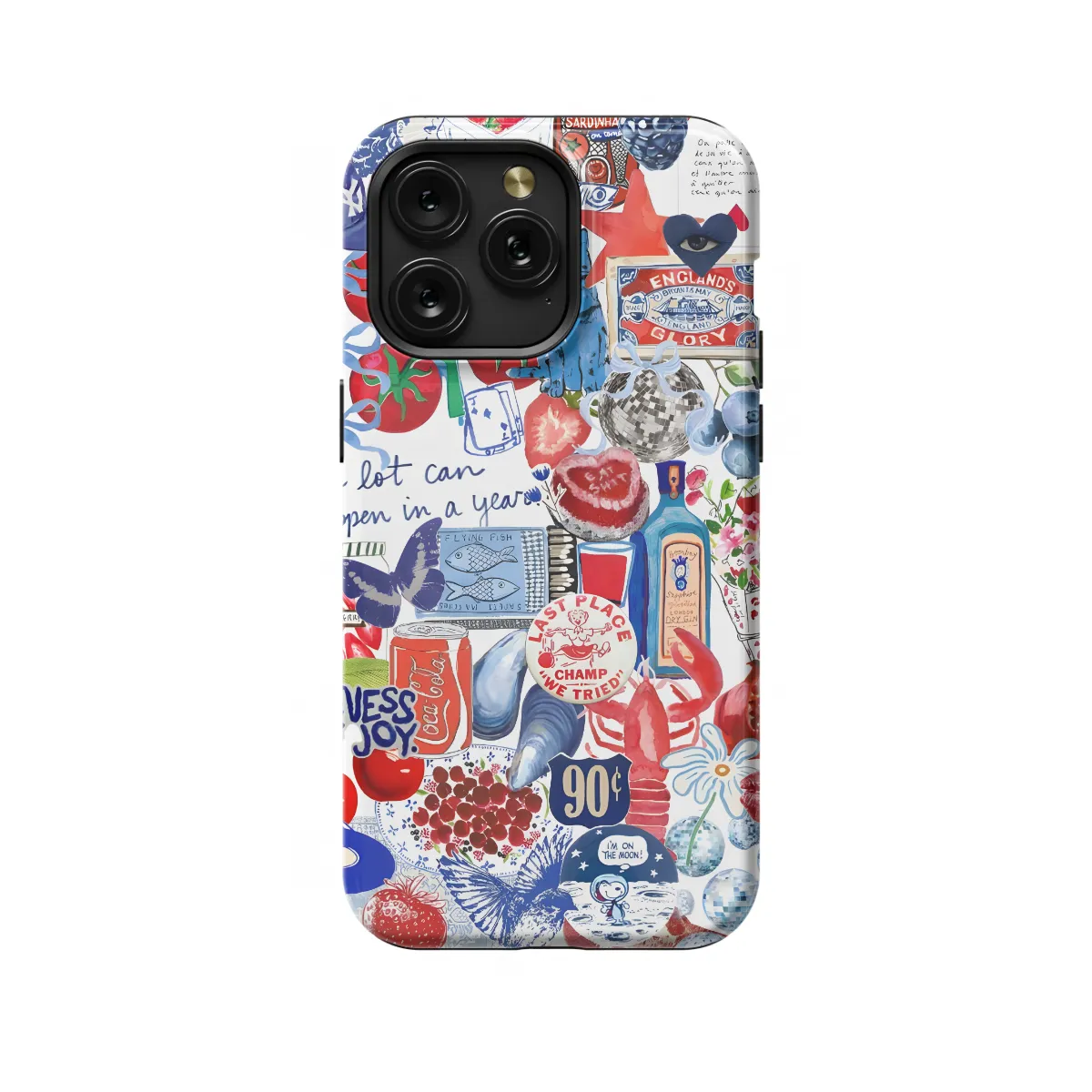 Collage Sea Blue Fruit iPhone 16 Pro Phone Case - Image 1