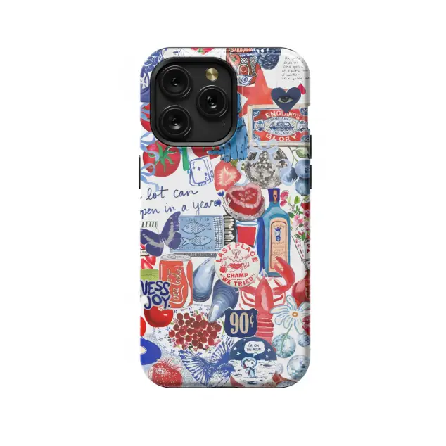 iPhone 16 Pro Collage Sea Blue Fruit Phone Case