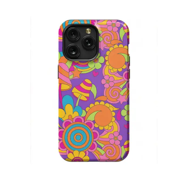 iPhone 16 Pro Psychedelic Groovy Floral Mushroom Phone Case