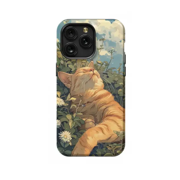iPhone 16 Pro Red Cat Wild Flower Phone Case