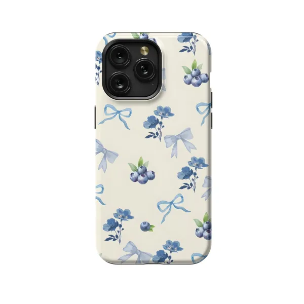 Seamless Blue Blueberry Coquette Bow iPhone 16 Pro Phone Case - Image 1