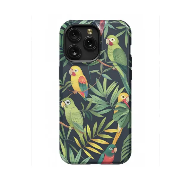 iPhone 16 Pro Seamless Green Leaf Bird Parrots Phone Case