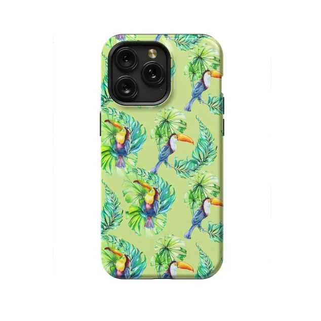 iPhone 16 Pro Seamless Green Leaf Bird Toucan Phone Case