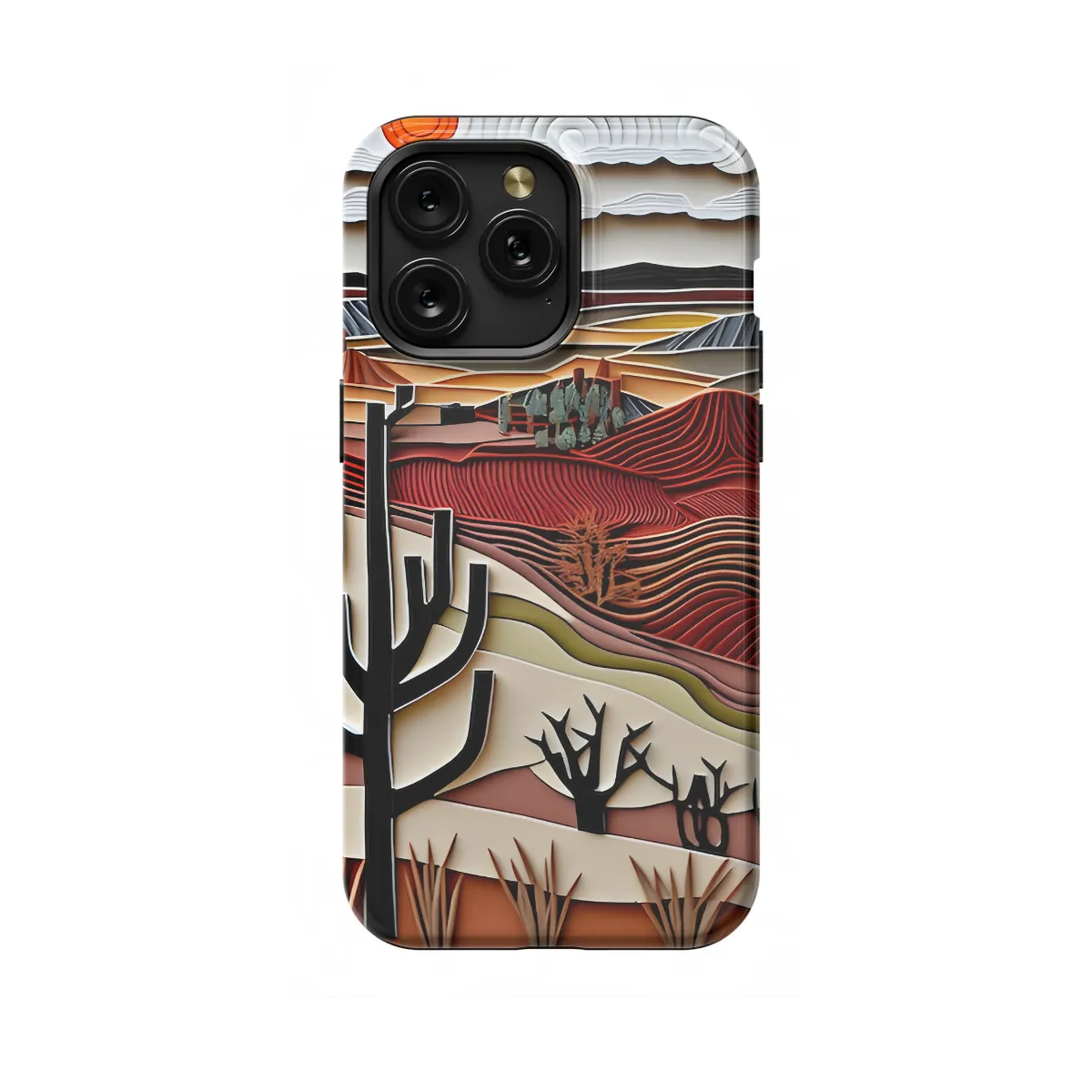 Western Desert Vintage Line Shape Retro iPhone 16 Pro Phone Case - Image 1