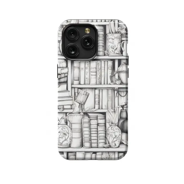 iPhone 16e Book Shelf Lover Grayscale Phone Case