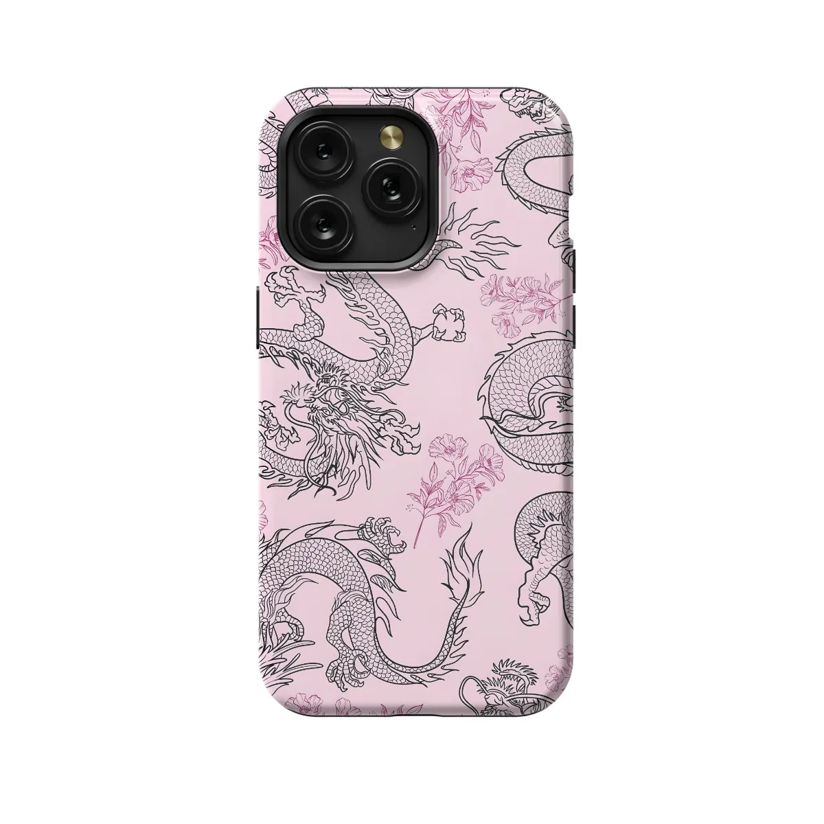Pink Flower Dragon iPhone SE 2022 Phone Case - Image 1