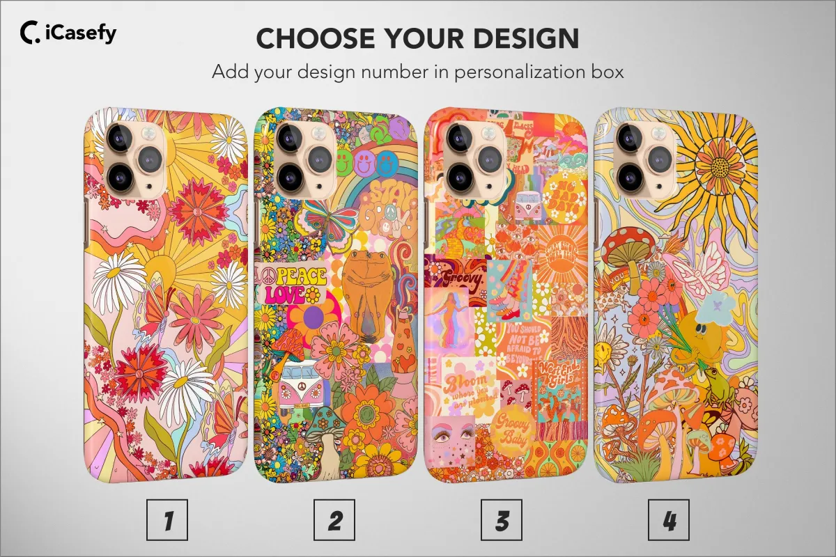 Retro Groovy Hippie Floral Rainbow Trippy iPhone SE 2022 Phone Case - Image 1