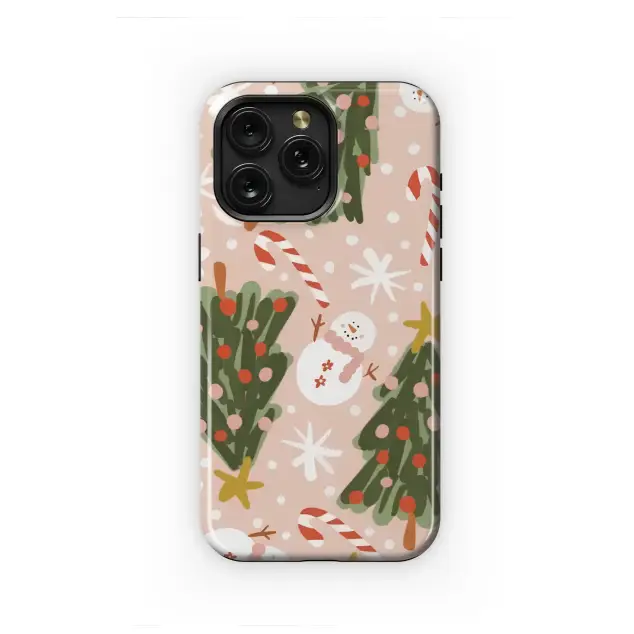 iPhone SE 2024 Whimsical Christmas Pattern Pink Snowman Holiday Phone Case
